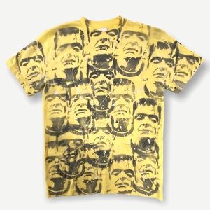 Frankenstein Print Yellow Vintage T-Shirt Retro M